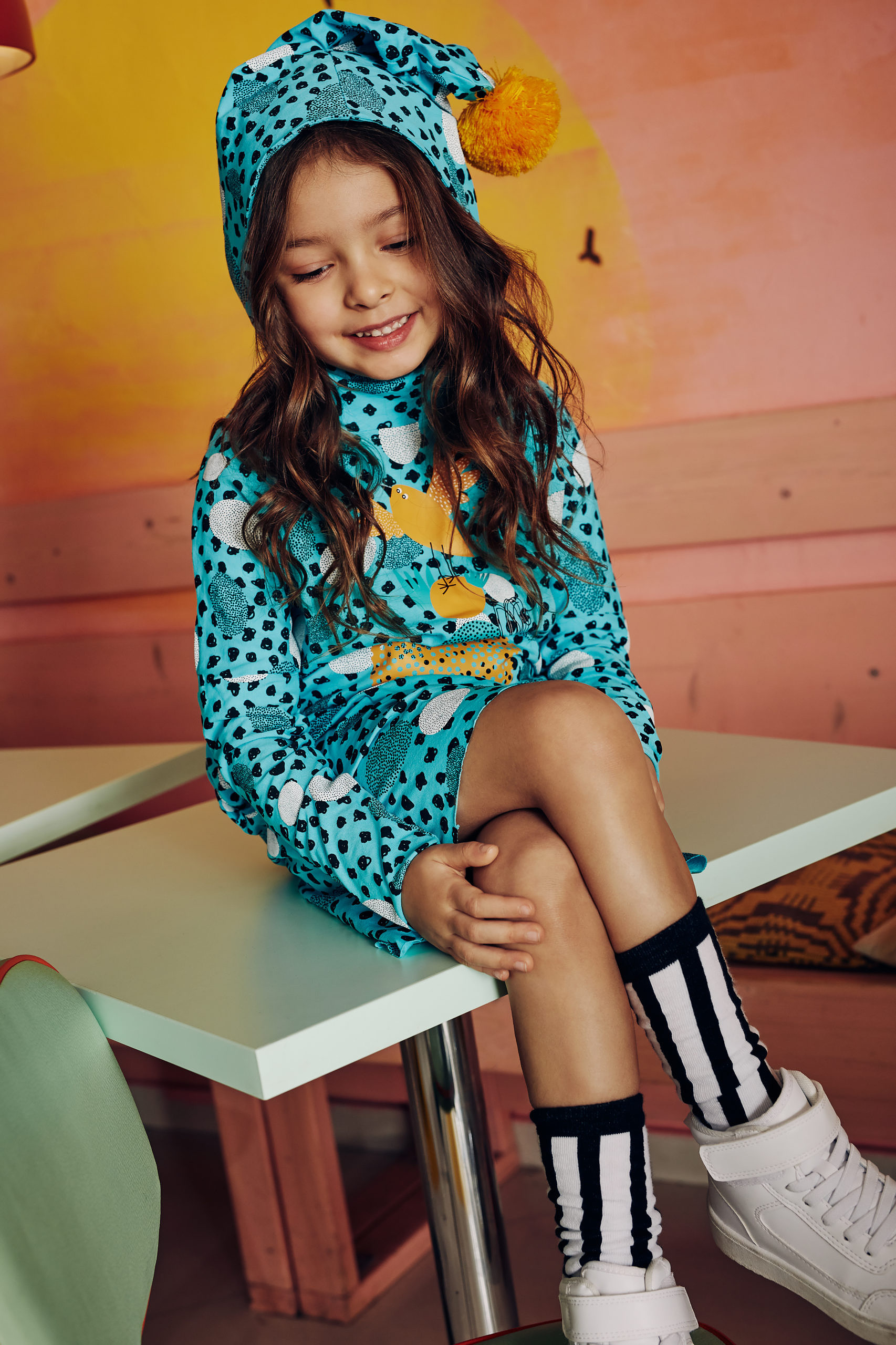 Pompom Kleid Minze Nest