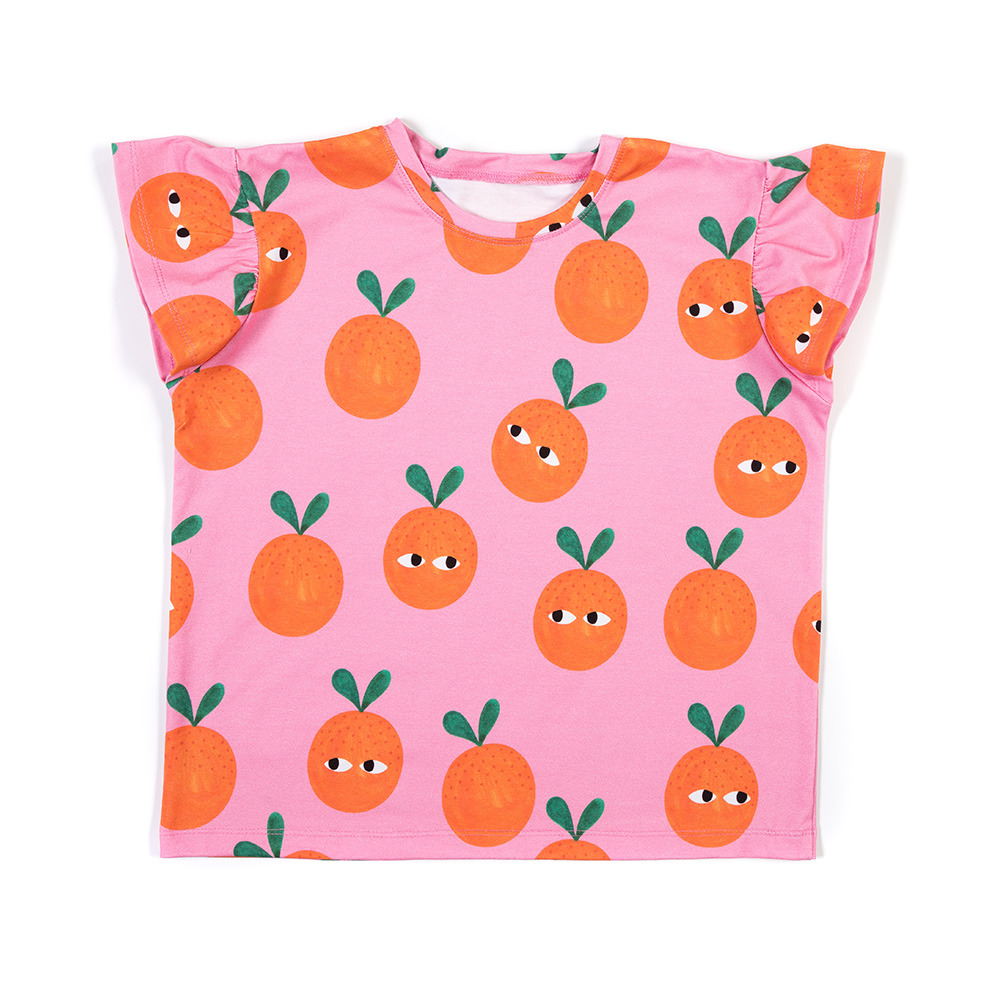 Oranges on Pink T-shirt mit Rüschen