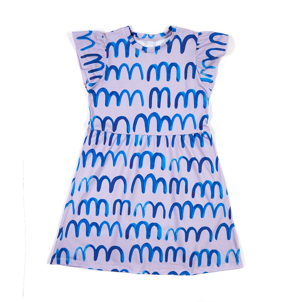 Waves on Lilac Rüschen Kleid