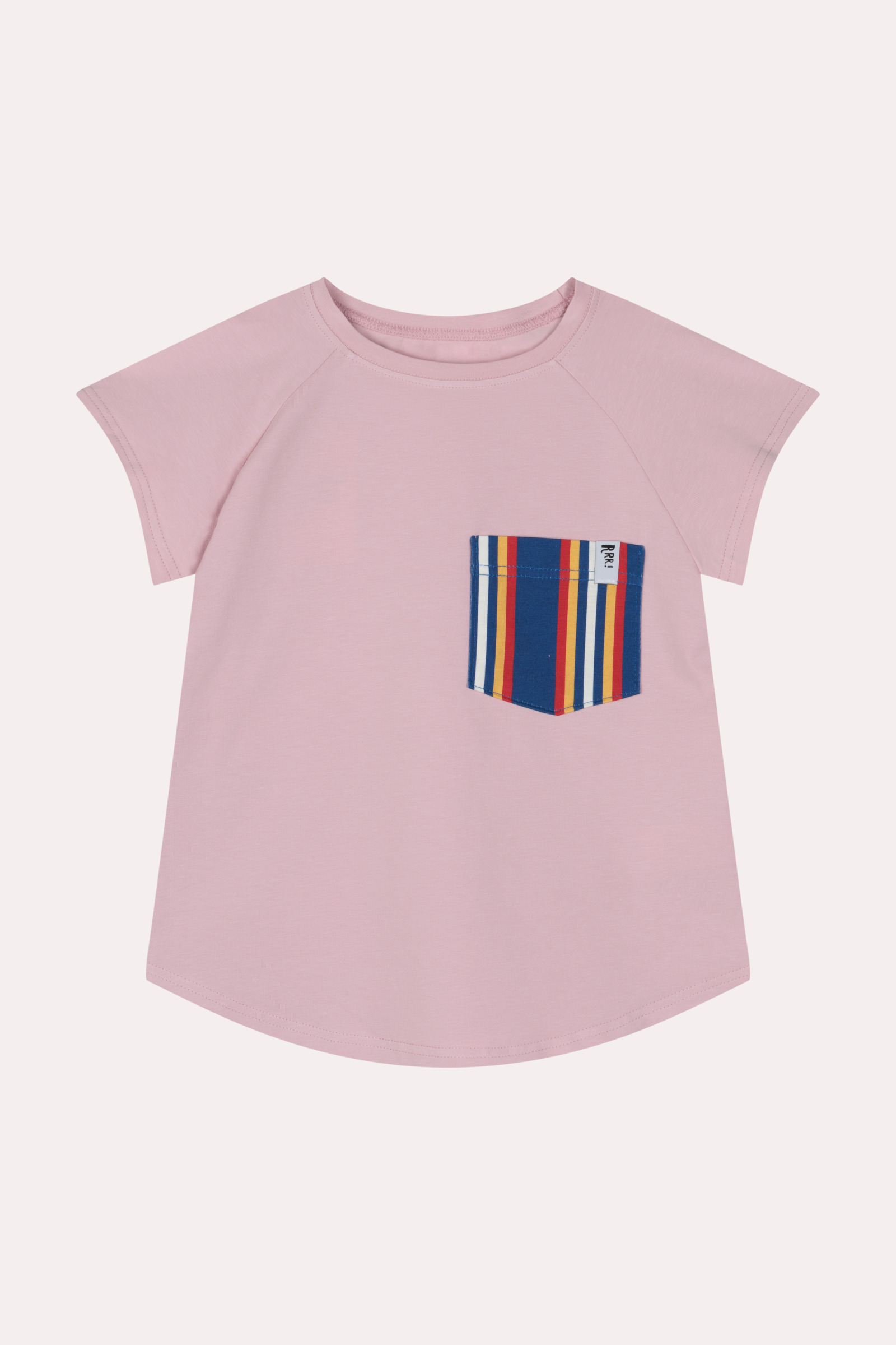 Rosa T-Shirt mit gestreifter Tasche