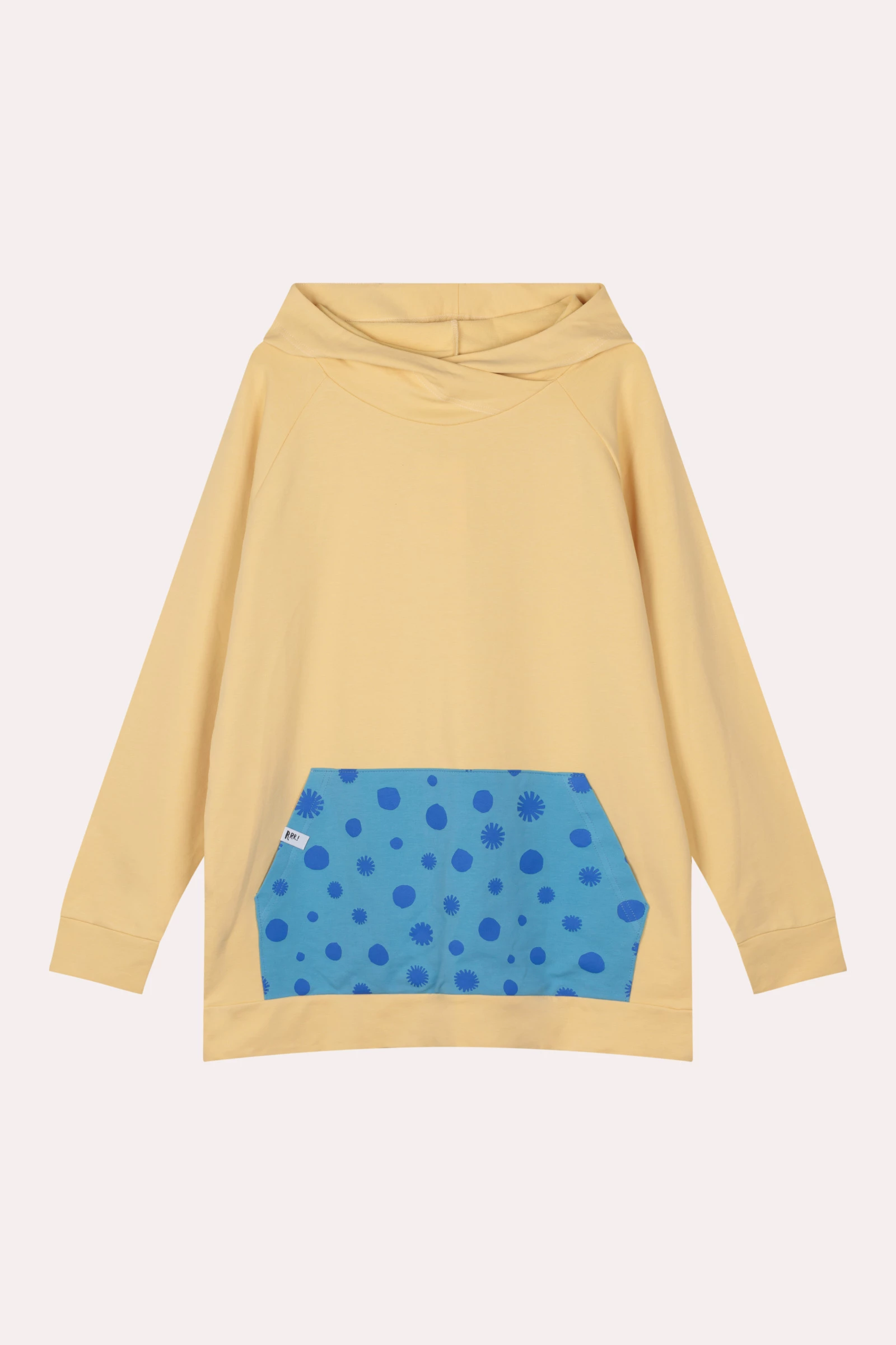 Damen Verlängerter Gelber Hoodie mit gepunkteter Kängurutasche