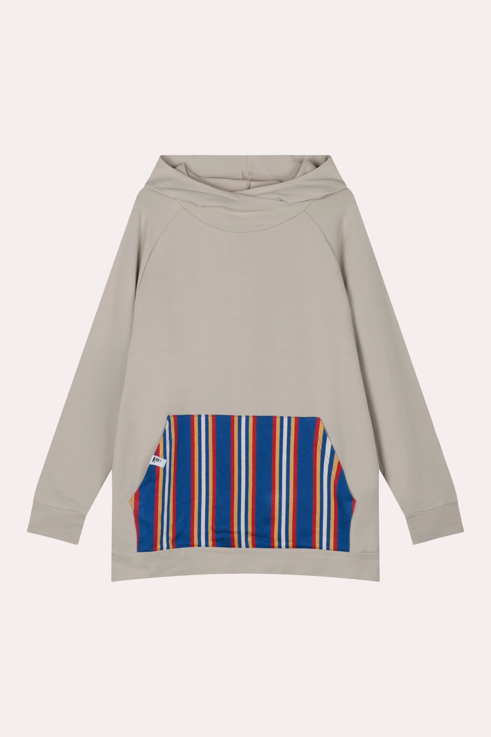 Beiger Hoodie mit gestreifter Kängurutasche für Erwachsene
