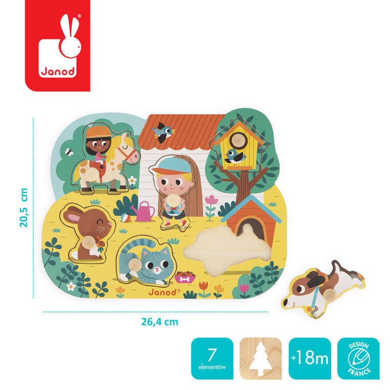 Janod - Holzpuzzles Auf dem Land 6 Elemente, 18 m +