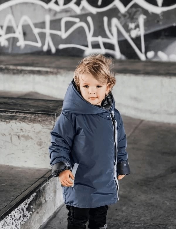 Kinder-Winterjacke mit abnehmbarem Patent, Safran/Blau